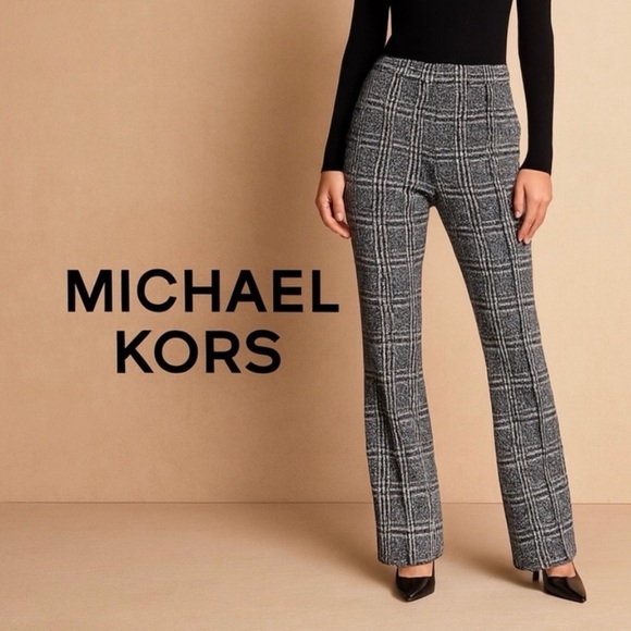 Michael Kors Pants - Michael Kors Plaid Straight Cut Pants Trousers Side Zipper Black & Gray Size L